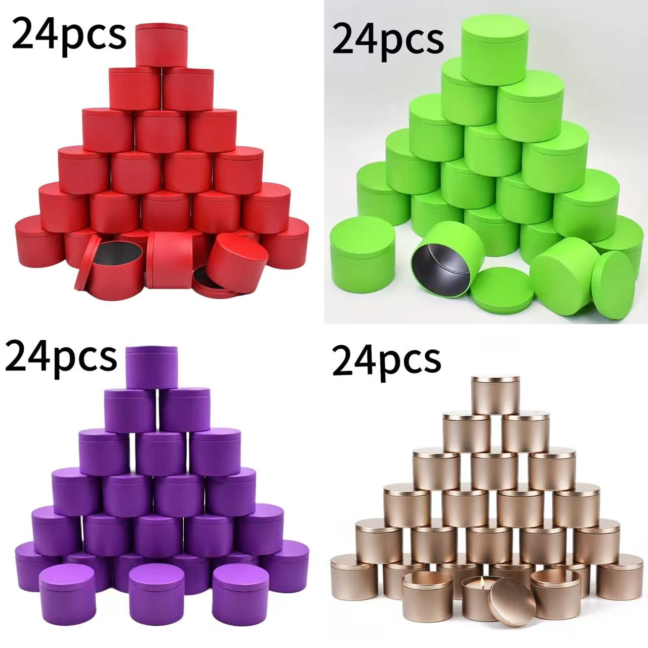 Metal Tin Lid 4Oz - 24'lü Paket 8oz/4oz 4 Renkli Ahşap
